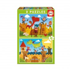 2 x 48-teiliges Puzzle: Drachen und Ritter