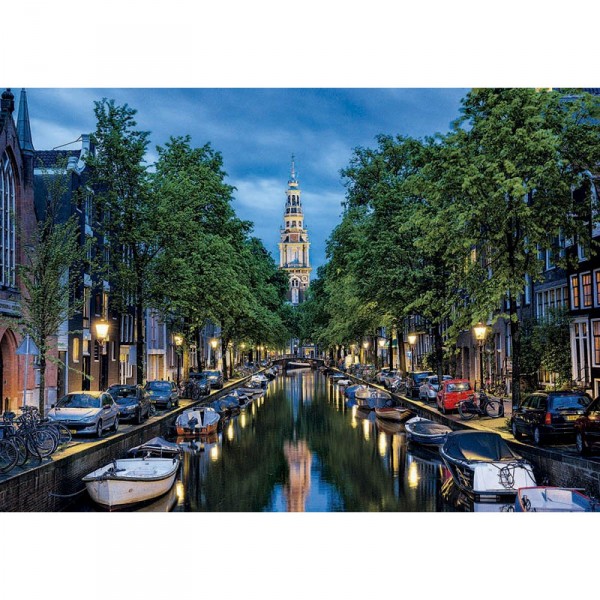 Puzzle 1500 pièces : Canal à Amsterdam au crépuscule - Educa-16767
