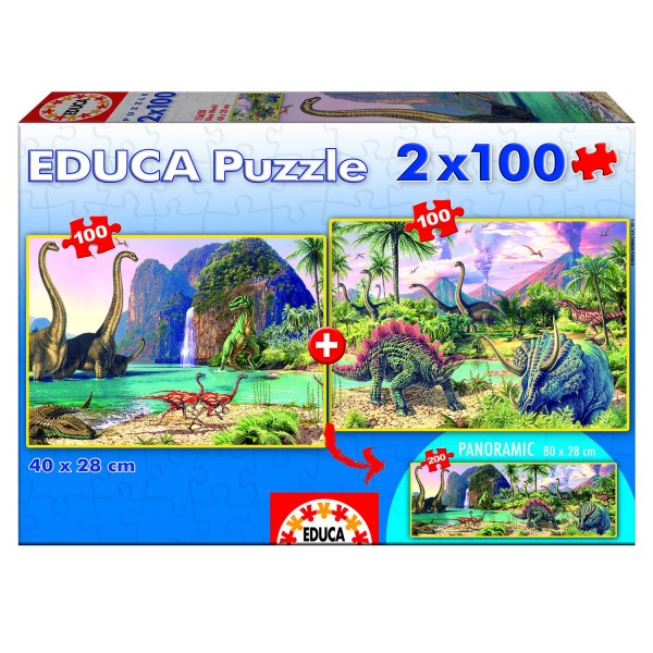 Puzzle de 2 x 100 piezas: Dino World - Educa-15620