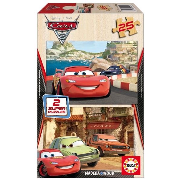 Puzzle 2 x 25 pièces en bois - Cars 2 : Flash McQueen, Grem et Acer - Educa-14935