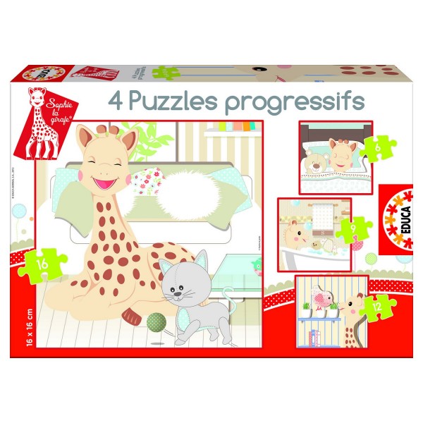Puzzle de 6 à 16 pièces : 4 puzzles : Sophie la Girafe - Educa-15491
