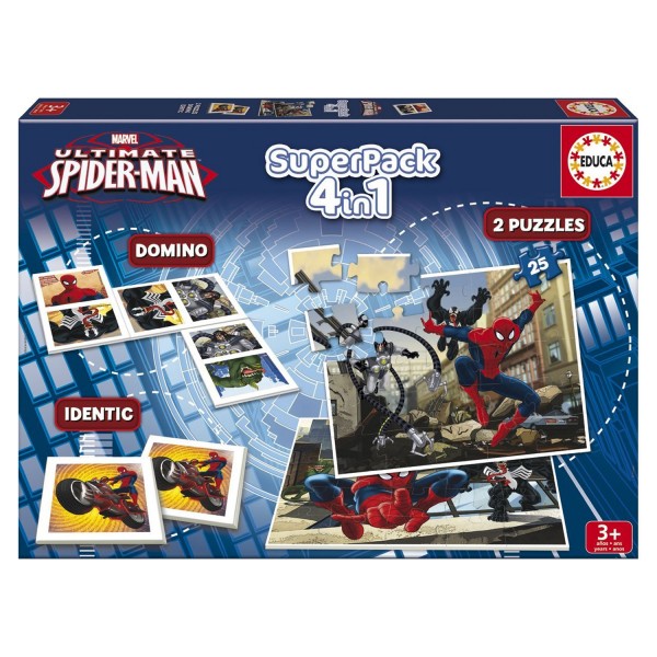 Superpack 4 en 1 Ultimate Spiderman : Mémory, puzzles et Domino - Educa-15675