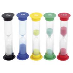 Sabliers petits 9 cm, 30 s, 1 min, 3 min, 5 min, 10, min, 5 pièces