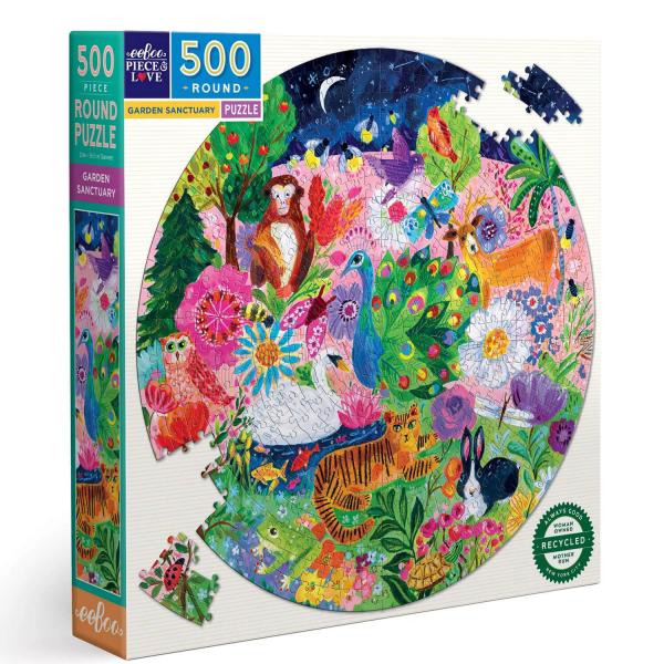 500 piece round puzzle : Garden Sanctuary - Eeboo-PZFGSA