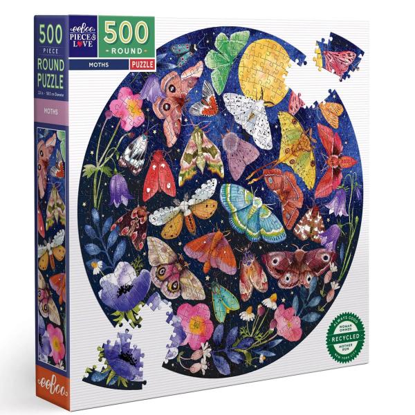 500 piece round puzzle : Moths - Eeboo-PZFMOT