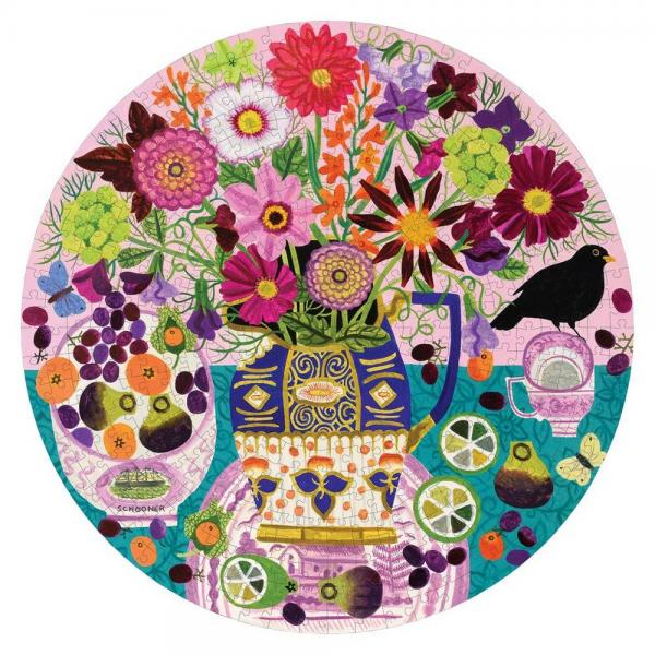 500 Piece Round Puzzle: Fruits and Flowers, Still Life - Eeboo-PZFFUF