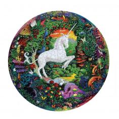 500 piece round puzzle: Unicorn garden