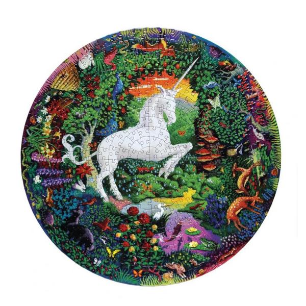 500 piece round puzzle: Unicorn garden - Eeboo-PZFUNG