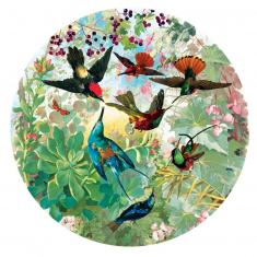 500 piece round puzzle: Hummingbirds