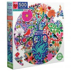 Round Puzzle 500 Pieces: Birds and Flowers