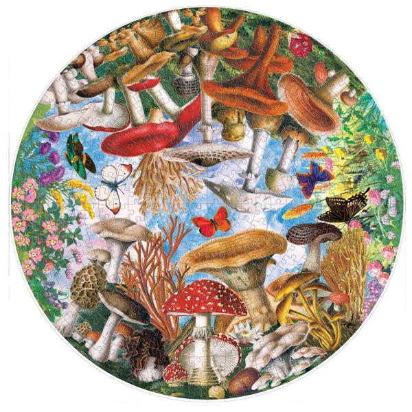 Round Puzzle 500 Pieces: Mushrooms and Butterflies - Eeboo-PZFMBU