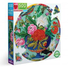 Rundpuzzle 500 Teile: Blumenstrauß & Vögel