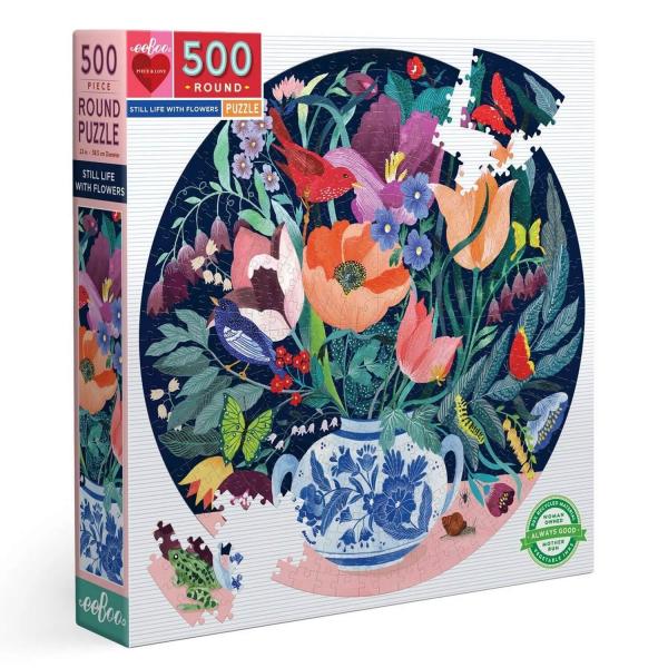 Round Puzzle 500 Pieces: Still life with flowers - Eeboo-PZFSLF
