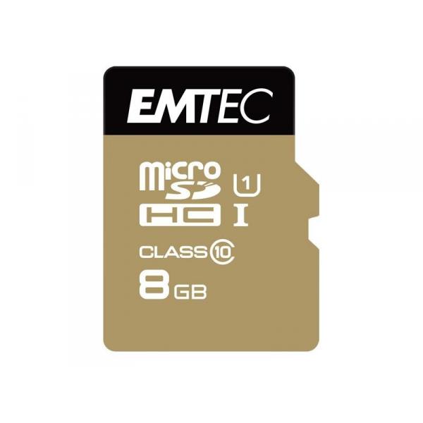 MicroSDHC 8Go EMTEC +Adapter CL10 Gold+ UHS-I 85MB/s - Sous blister - 13328