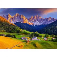 Puzzle 1000 pièces : Église dans les Dolomites, Italie   