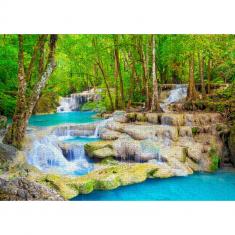 Puzzle 1000 Teile :  Türkisfarbener Wasserfall – Thailand