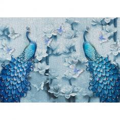 Puzzle 1000 piezas: Pavos reales azules    