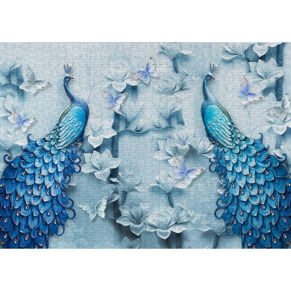 Puzzle 1000 piezas: Pavos reales azules     - Enjoy-1623