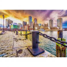 Puzzle 1000 Teile :  Bostoner Hafen in der Abenddämmerung – USA