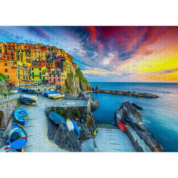 Puzzle 1000 pièces : Manarola Harbor at Sunset - Cinque Terre - Italy - Enjoy-2084