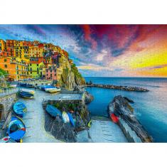 Puzzle 1000 Pièces : Port de Manarola au coucher du soleil - Cinque Terre - Italie