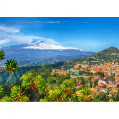 Puzzle 1000 pièces : Volcan Etna et Taormina, Sicile   