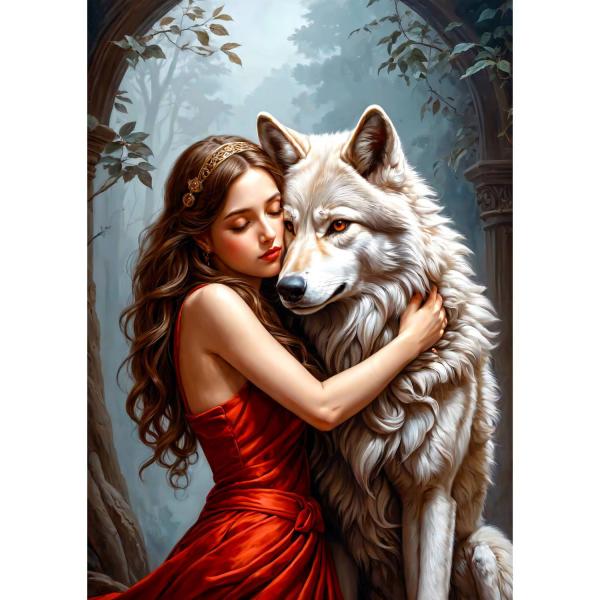 Puzzle 1000 Teile :  Die Dame und der Wolf - Enjoy-2165