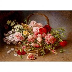 Puzzle de 1000 Piezas : Una cesta de rosas y claveles.