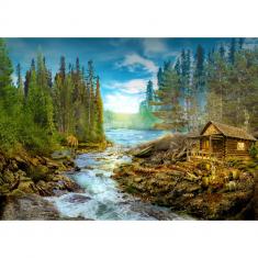 Puzzle 1000 pièces : A Log Cabin by the Rapids 