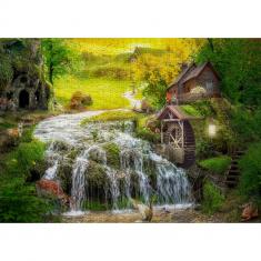 Puzzle 1000 Pièces : Une cabane en rondins au bord du ruisseau magique