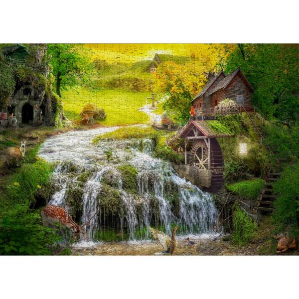 Puzzle 1000 Pièces : Une cabane en rondins au bord du ruisseau magique - Enjoy-1608
