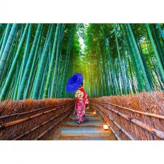 Puzzle de 1000 Piezas : Mujer asiática en el bosque de bambú