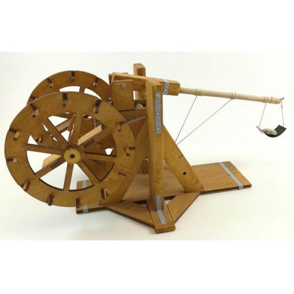 Wooden model: Trebuchet with wheel - Esprit-TrebTreuils2RSArrBois