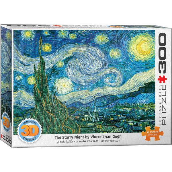 300 Teile XL-Puzzle: 3D Lenticular: Die Sternennacht, Vincent Van Gogh - EuroG-6331-1204