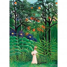 Puzzle 1000 Teile: Frau, die in einem exotischen Wald spazieren geht, Henri Rousseau