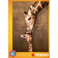Puzzle 1000 pièces : Bisou d'une mère girafe