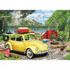 Puzzle 550 pièces : Boîte métal : Coccinelle camping (VW Beetle)