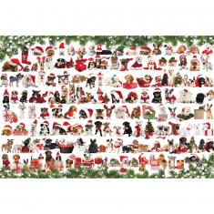 Puzzle 1000 piezas: Caja metálica: Perros navideños