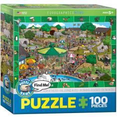 Puzzle de 100 piezas: buscar y encontrar: Un dia en el zoologico