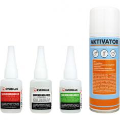 Everglue coffret Colle Cyano superglue longue durée viscosité fin + moyen + épais  3 pots  20g + act