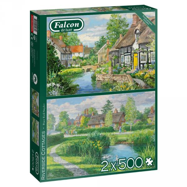 2 x 500 Teile Puzzle: Cottages am Fluss  - Diset-11289