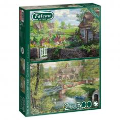 Puzzle 2 x 500 pièces : Cottages romantiques à la campagne
