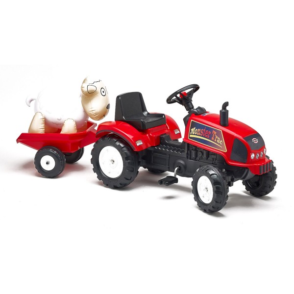 Tracteur à pédales FarmTrac rouge avec remorque et mouton - Falk-2046F