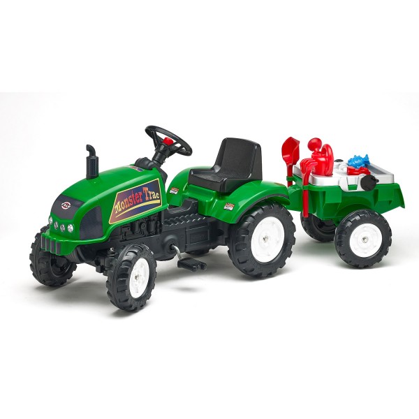 Tracteur à pédales FarmTrac vert avec remorque et accessoires - Falk-2047E