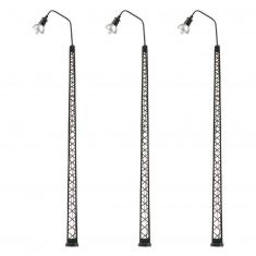 Accessories for Model Building HO : 3 Curved LED lamps on lattice poles
