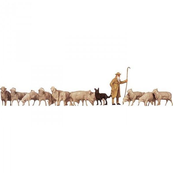HO model: Figurines: Shepherd, dog and sheep set - Faller-154001