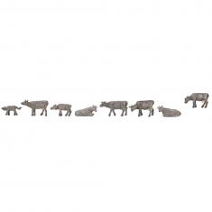 Modélisme N : figurines : Vaches de montagnes grises