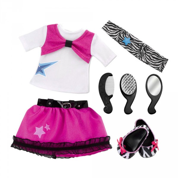 Coffret tenue pour poupée Nancy : Tee-shirt blanc avec jupe rose et noire - Famosa-700011266-1