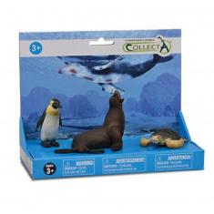 Set 3 figuras de animales marinos: pingüino, foca y tortuga