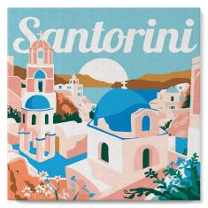 Mini Paint by numbers Travel Poster Santorini Sunrise - already stretched on a wooden frame